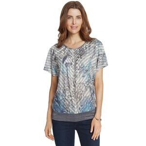 Chico's Sz 2 Large Zebra Scrolls Winnie Woven Studded Glitter Band Hem Top